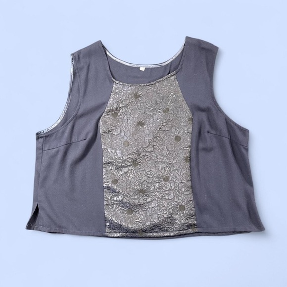 Tops - Vintage Navy Floral Brocade Sleeveless Blouse | Women's Size 22